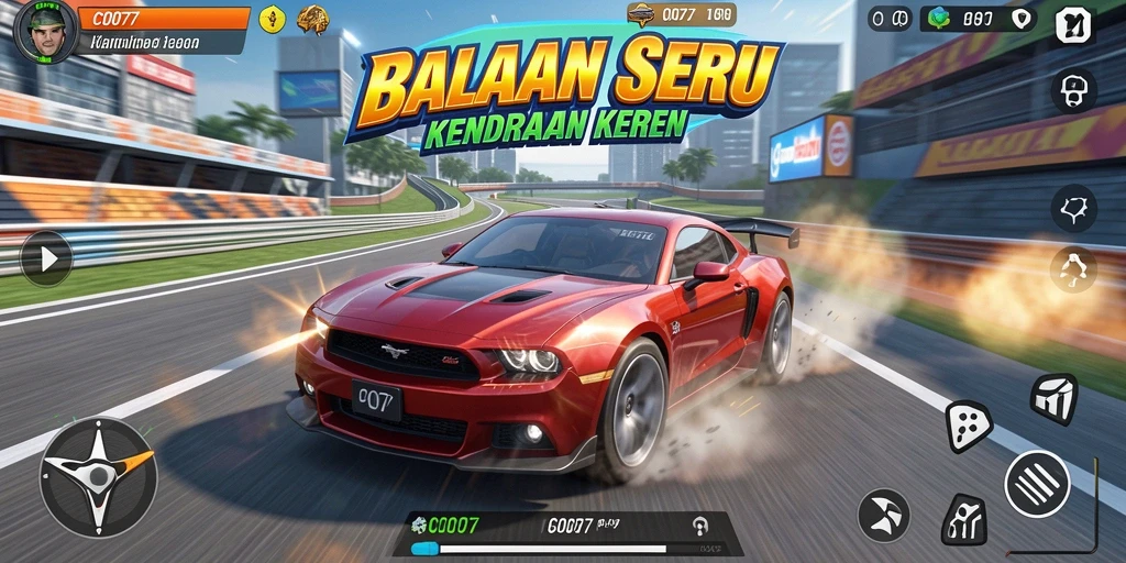 Tangkapan layar utama C0077 menunjukkan aksi balapan yang mendebarkan.