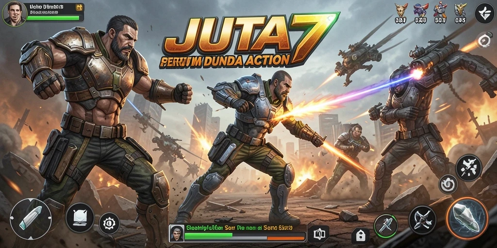 Screenshot JUTA7 menampilkan aksi pertempuran seru dengan karakter yang beragam.
