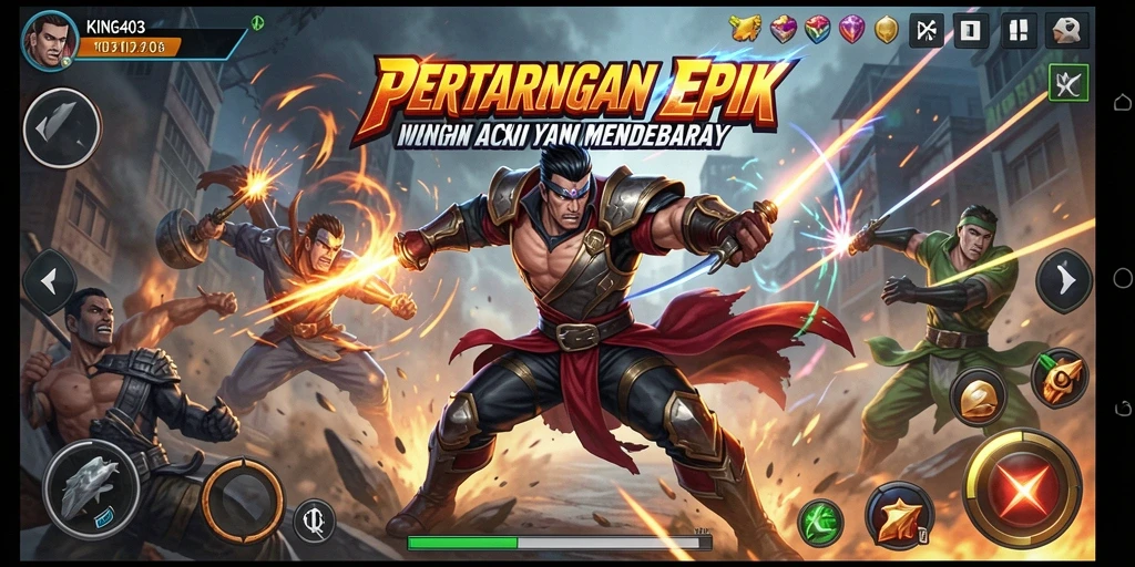 Tangkapan layar KING403 menampilkan aksi pertarungan seru dengan karakter yang dinamis.
