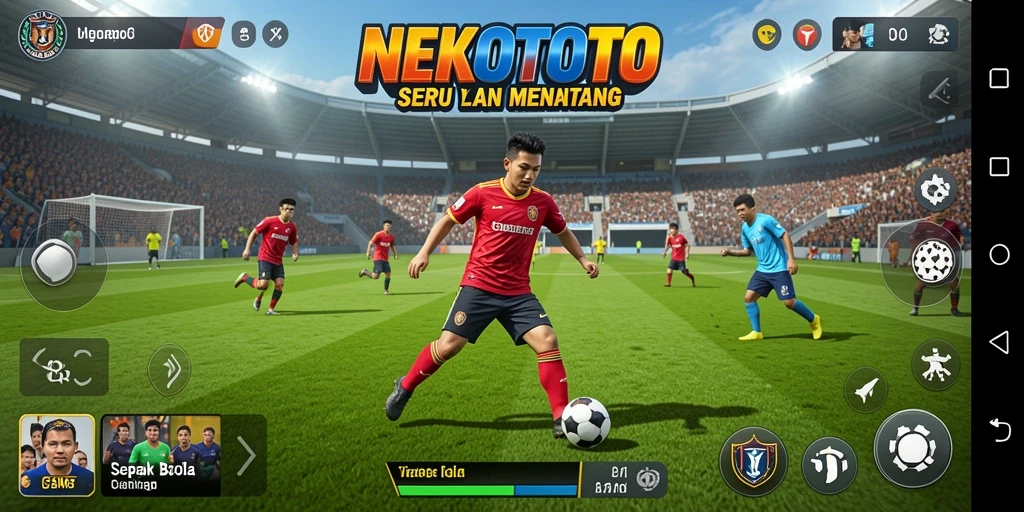 Gameplay seru NEKOTOTO dengan aksi pertandingan sepak bola.
