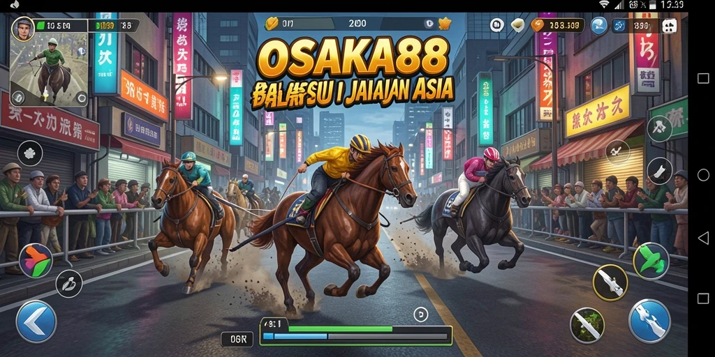 Screenshot menunjukkan aksi balapan intens di OSAKA88.