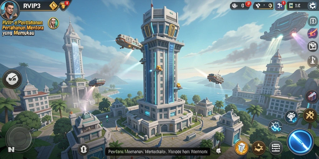 Screenshot gameplay RVIP3 dengan strategi Tower Defense yang intens.