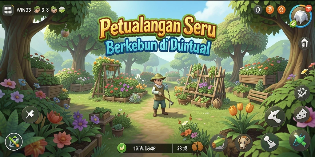 Tampilan gameplay seru dengan aktivitas berkebun yang interaktif.